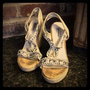 Silver Rhinestone & Jute Wedges